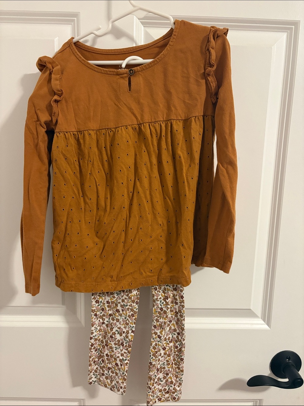 Carter's Long-Sleeve Ruffle Shoulder Top in Rust Brown